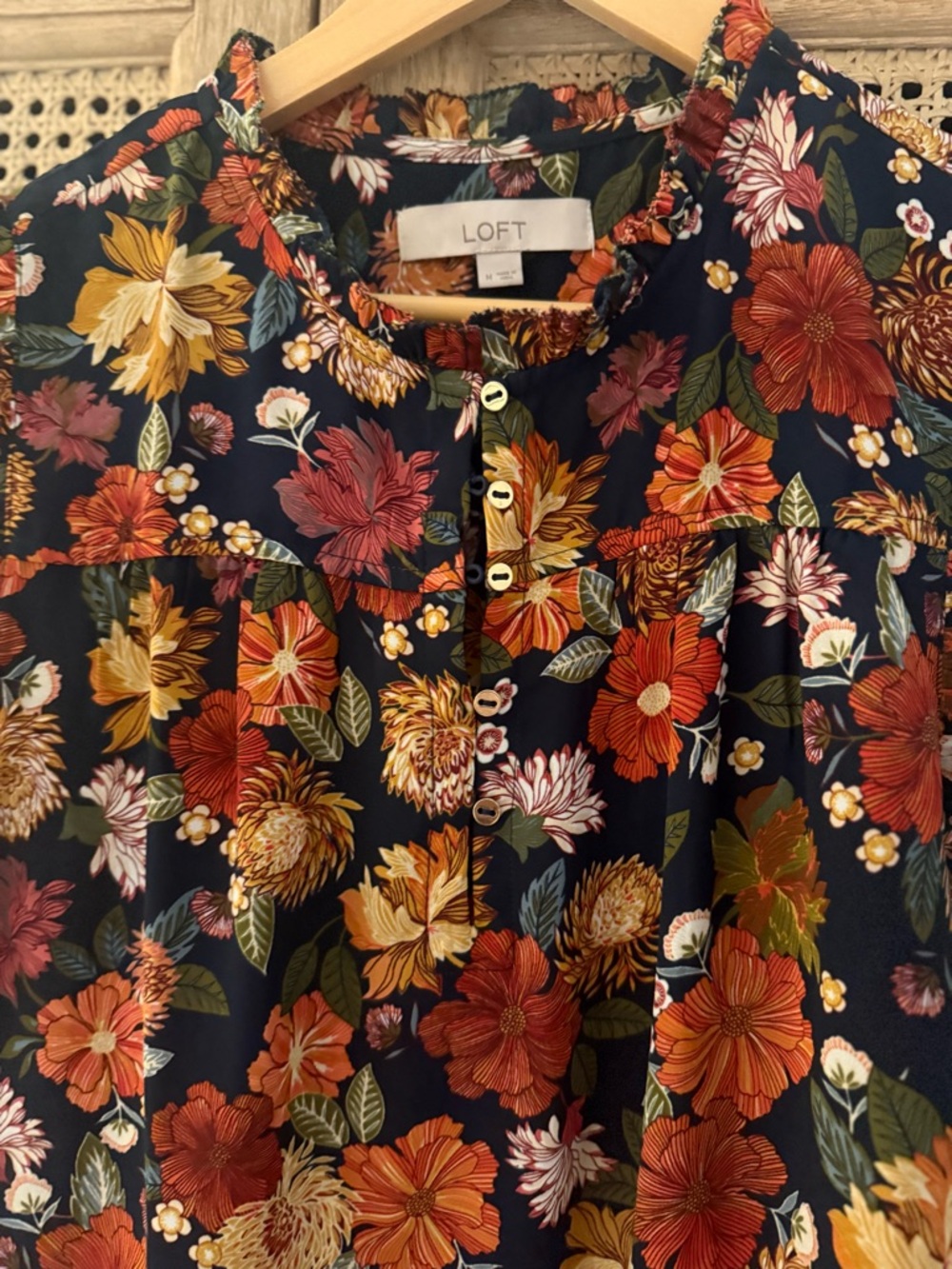 LOFT Navy Floral Blouse